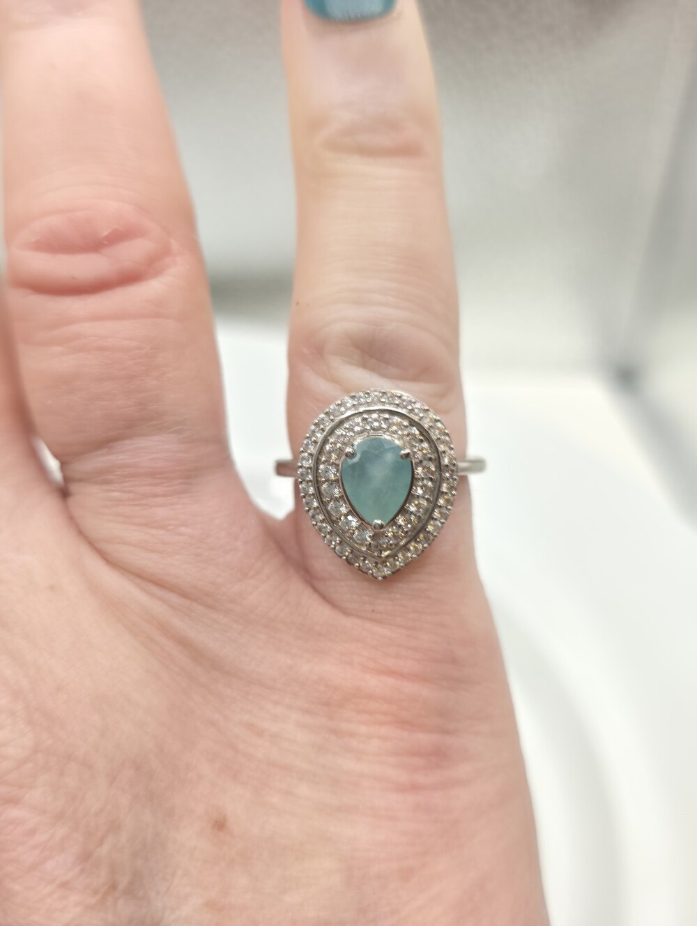 NWT Rare Grandidierite And Zircon Double Halo Ring - Picture 5 of 8